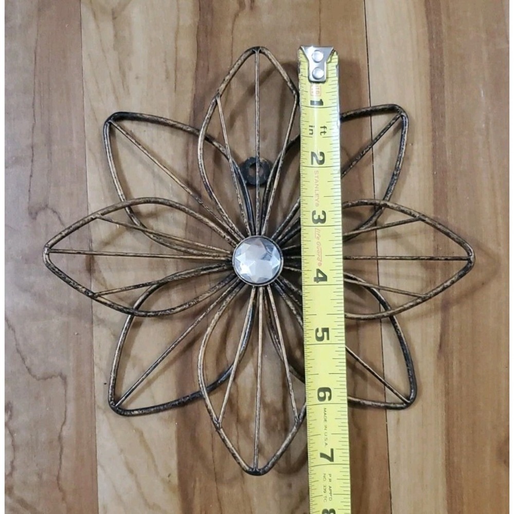 Set of 6 Shabby Chic Black Wire Layered Metal Wall Flowers Faux Diamond Center - Picture 9 of 9